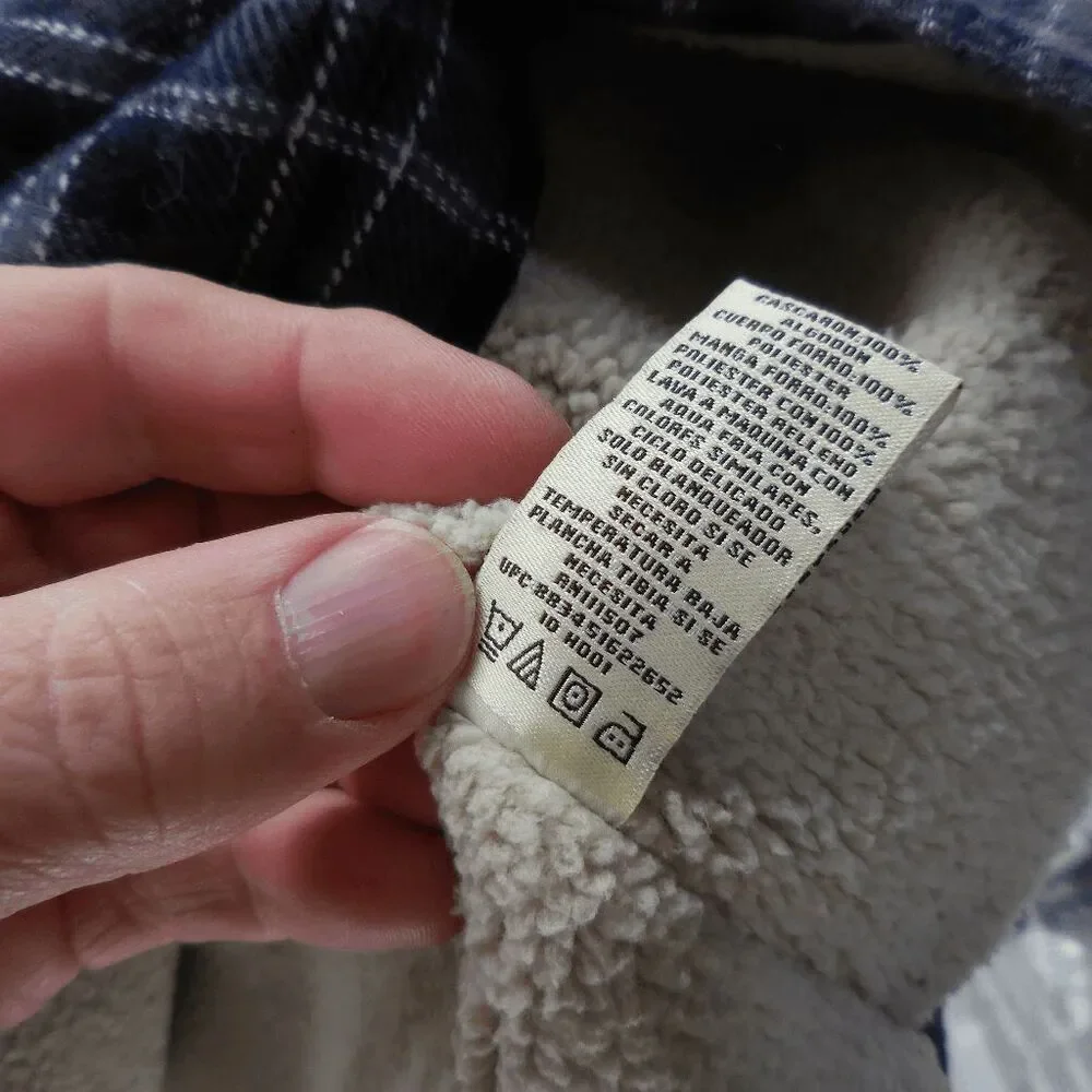 NEW Levi's Mens L Gray Blue Plaid Jacket Sherpa Lined Shacket Button Chore Coat - Picture 5 of 8